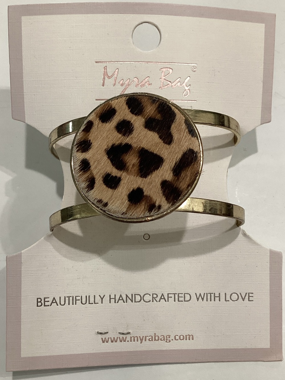 Myra Bag Gold-Tone Cuff with Leopard Print Center